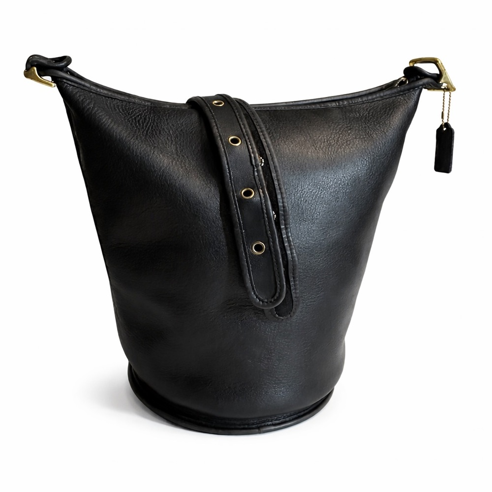 Vintage Coach Duffle Sac – Black Leather Bucket Bag | Made in USA